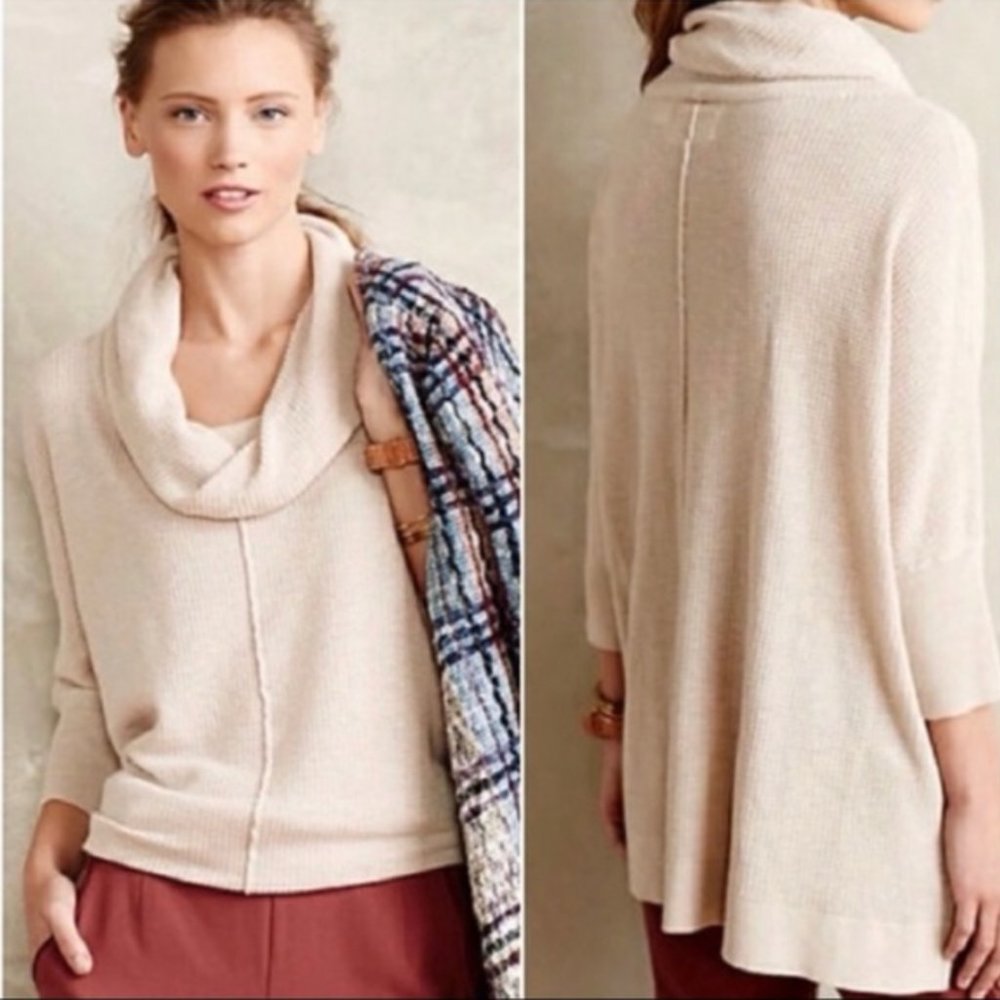 FIELD FLOWER light tan oversized waffle knit cowl neck wool blend sweater